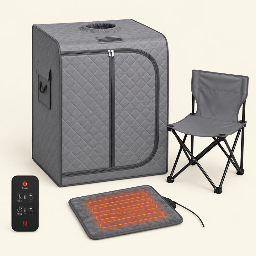 SereneLife portable infrared sauna tent with remote, heated foot pad and folding chair